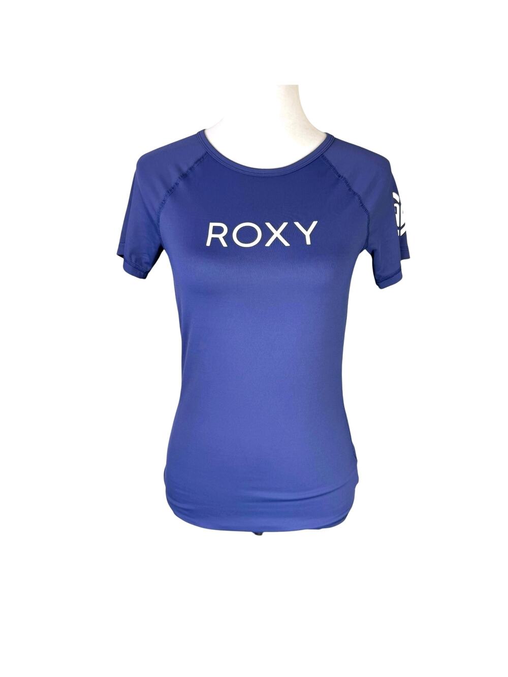 ROXY Youth Girls Blue UPF 50 Short Sleeve Logo Swimsuit Surf Top Rashguard